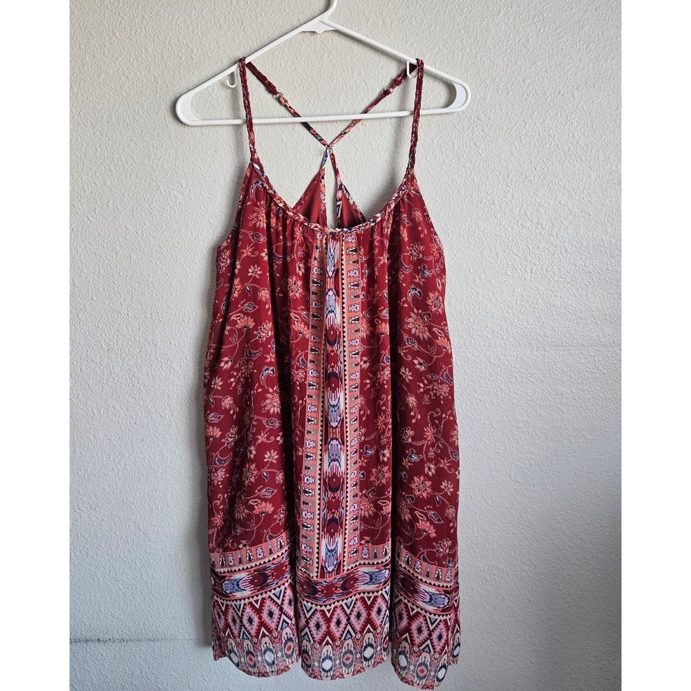 Hollister Red Boho Geometric Flowy Summer Dress Women's Size Medium